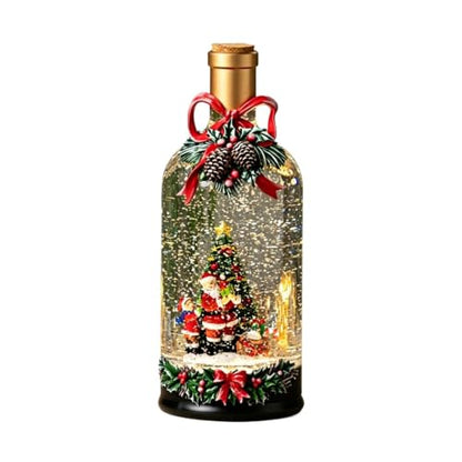 Christmas Snow Globe Bottle Lantern Musical Decor - Santa & Gnome Variation A