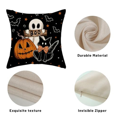 Halloween Pumpkin & Ghost Throw Pillow Covers 18x18 Inch 2 Pack - Autumn Home Decor