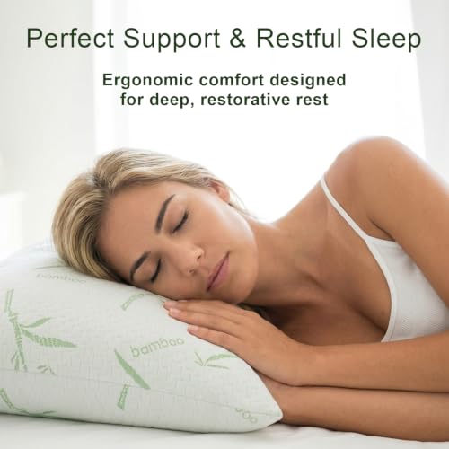 Queen Size Pillows Set of 2 with White-Green Cover - Soft Down Alternative