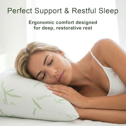 Queen Size Pillows Set of 2 with White-Green Cover - Soft Down Alternative