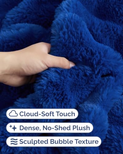 Kids Size Faux Fur Bubble Throw Blanket - Royal Blue, 43x55 Inches