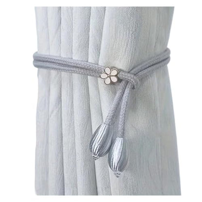 12Pcs Adjustable Curtain Ties with Flower Buckles No Drilling Light Grey