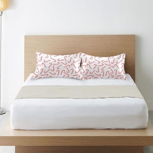 Christmas Satin Pillowcase for Hair & Skin - Red Candy Canes, Standard 20x26 Inches
