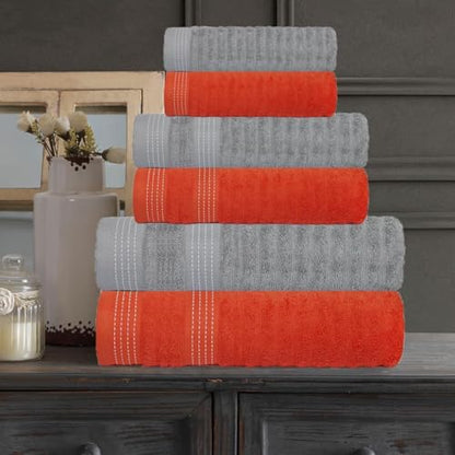 Bathroom Towel Gift Set - 6pcs 550GSM Orange Grey Violet - CASA COPENHAGEN