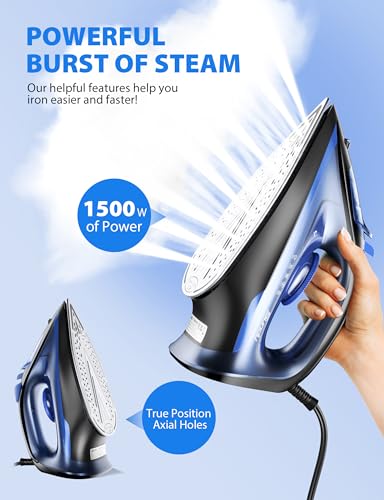 Sundu 1500W Steam Iron with Ceramic Soleplate & Auto-Off - Terra Blue