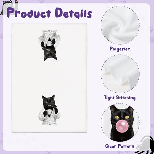 Black Cat Hand Towels 6 Pack - Decorative Microfiber Kitchen & Bathroom Cloths