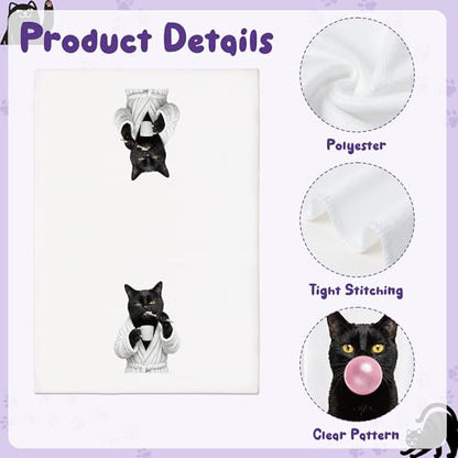 Black Cat Hand Towels 6 Pack - Decorative Microfiber Kitchen & Bathroom Cloths