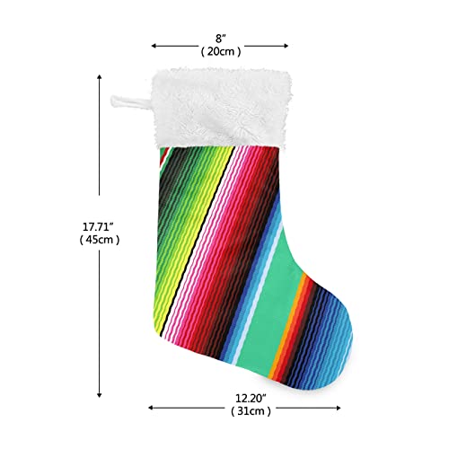 2 Pack Christmas Stockings with Mexican Serape Stripe Design - 17.7 Inch Holiday Fireplace Decor - Variation A12