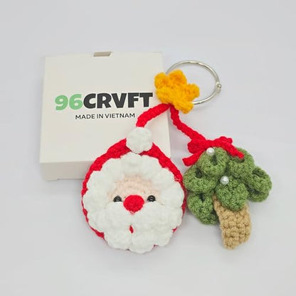 Pine Crochet Christmas Ornament for Car Rearview Mirror - Santa Claus Holiday Hanging Decor - Handmade Xmas Gift