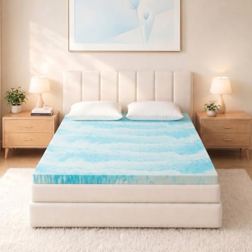 Blue 3 Inch Cooling Gel Ventilated Memory Foam Mattress Topper - Queen
