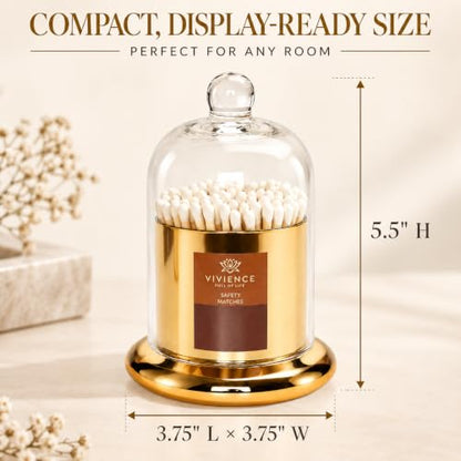 Decorative Match Holder Jar with Clear Dome and Gold-Tone Base