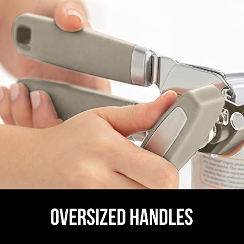 The Original Gorilla Grip Heavy Duty Stainless Steel Smooth Edge Manual Hand Held Can Opener With Soft Touch Handle, Rust Proof Oversized Handheld Easy Turn Knob, Large Lid Openers, Almond