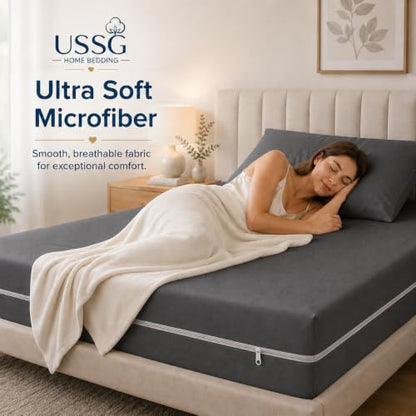 Queen Zipper Fitted Mattress Cover - 8-Inch Deep Microfiber Encasement