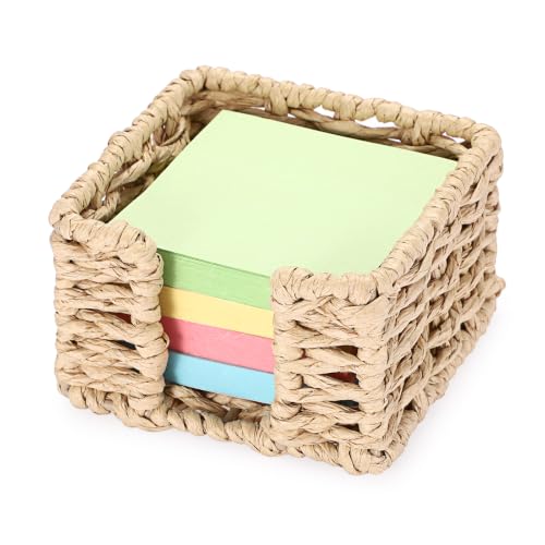 Natural 4.1 x 4.1 Inch Sticky Note Holder Dispenser with Paper Rope