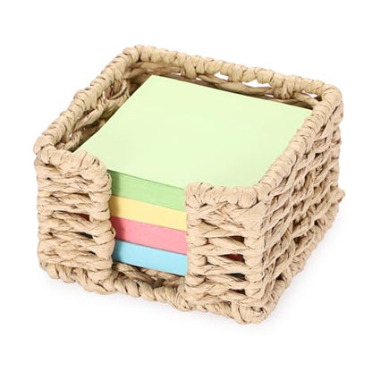 Natural 4.1 x 4.1 Inch Sticky Note Holder Dispenser with Paper Rope