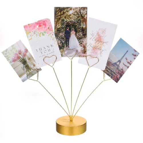 Gold Gift Card Tree Holder with Clips for Photos and Notes - Elegant Desk Organizer