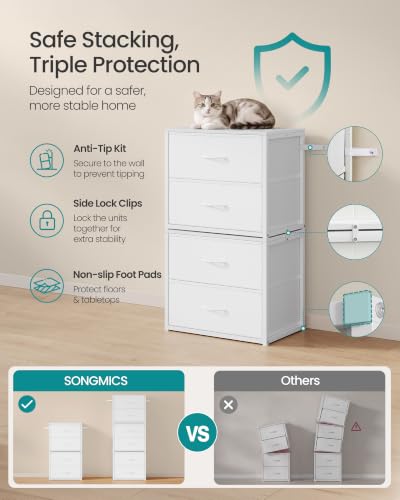 SONGMICS Stackable Closet Storage Drawers in Cloud White – 2 Pack, 13.2"D x 19.5"W x 16.7"H