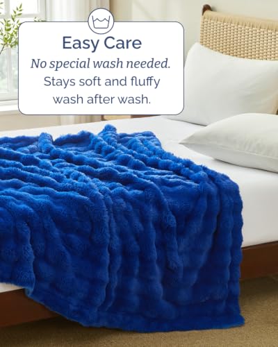 Kids Size Faux Fur Bubble Throw Blanket - Royal Blue, 43x55 Inches