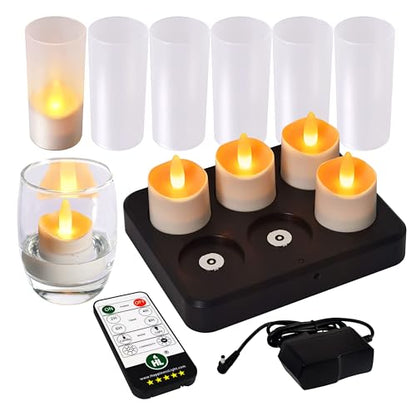 Yellow Flameless Candles with Remote & Rechargeable Waterproof Battery - 6pcs