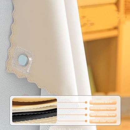 Magnetic Bunk Bed Curtains for Bottom Frame - Beige Privacy Canopy
