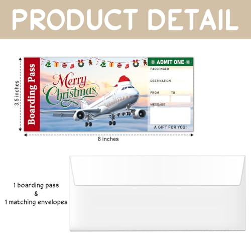 Christmas Boarding Pass Gift Card Set - Surprise Travel Reveal for Holiday Gifts