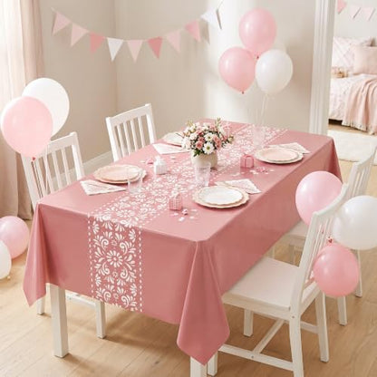 Mexican Tablecloth Set - Pink 54x108 Inch, 8 Pcs, Fiesta Party Decor