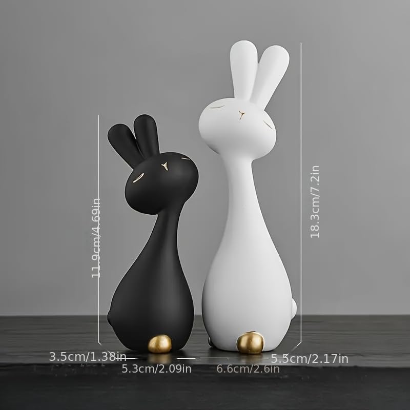 Skiennix Anime Style Resin Rabbit Statue Set - Black & White Bunny Figurines for Home Decor | Perfect Gift for Holidays