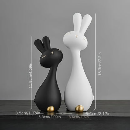 Skiennix Anime Style Resin Rabbit Statue Set - Black & White Bunny Figurines for Home Decor | Perfect Gift for Holidays