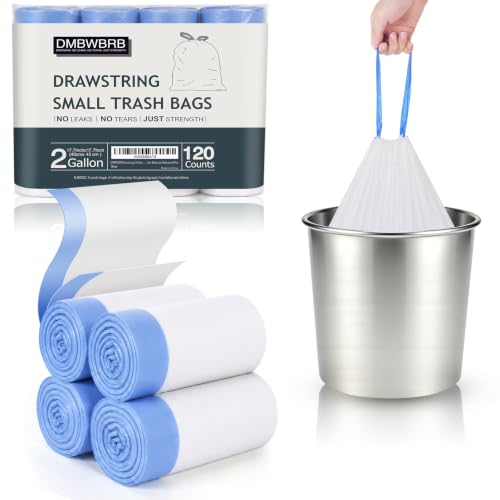 2 Gallon Small Trash Bags Unscented Drawstring - White, 120 Count