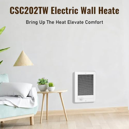 Electric Wall Heater with Thermostat - Complete Unit, White