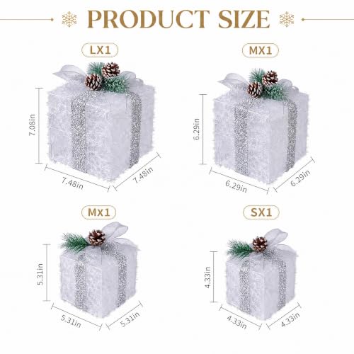 Warm White Lighted Gift Boxes Set of 4 Christmas Decor Battery Operated