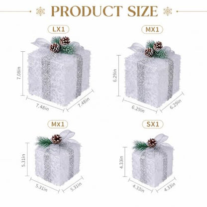 Warm White Lighted Gift Boxes Set of 4 Christmas Decor Battery Operated
