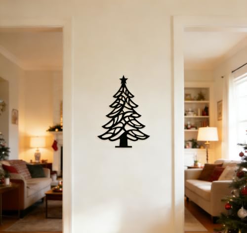 11.8 x 8.7 Inch Modern Black Metal Wall Christmas Tree - Minimalist Holiday Decor