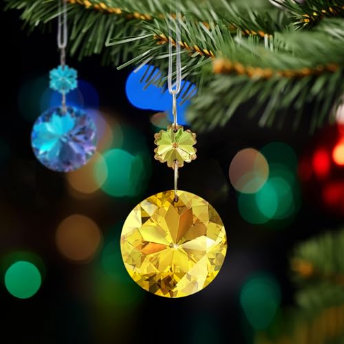 24pcs Iridescent Crystal Ornaments for Christmas Tree & Holiday Decor - Round & Flower Shaped
