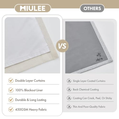 90 Inch Blackout Linen Curtains - Natural, 2 Panels, Pinch Pleat, Room Darkening