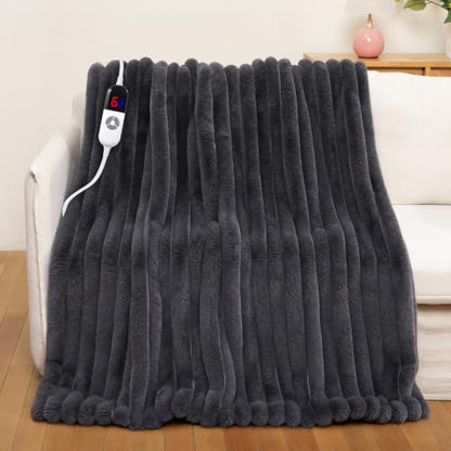 Heated Throw Blanket Electric, Cozy Faux Rabbit Fur Heating 50x60"
