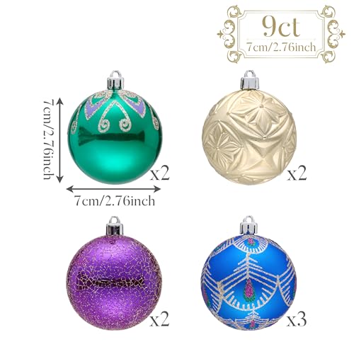 Valery Madelyn Peacock Theme Christmas Ball Ornaments Set 9pcs 2.76"