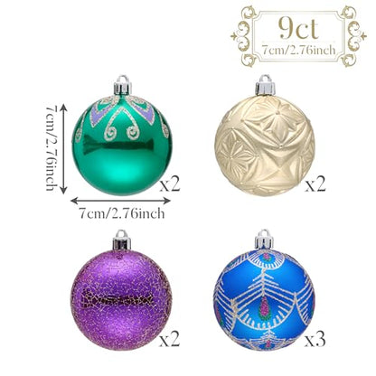 Valery Madelyn Peacock Theme Christmas Ball Ornaments Set 9pcs 2.76"
