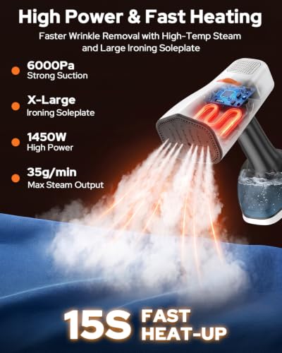 Vacuum Steamer for Clothes with 6000Pa Suction Handheld Garment Steamer White