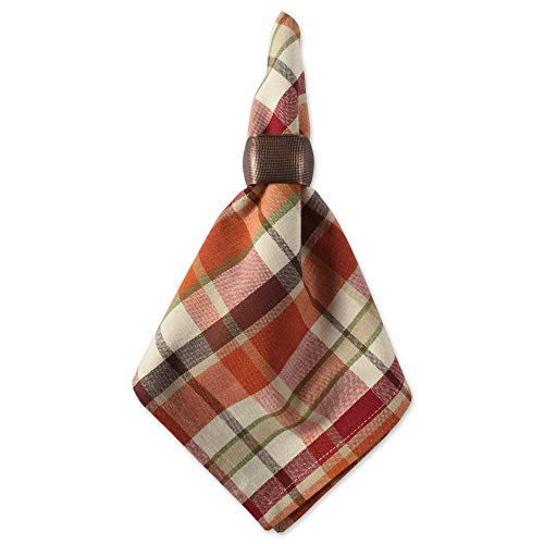 Pumpkin Spice Plaid Cotton Napkin Set 20x20 Inches - Fall Table Decor, Pack of 6