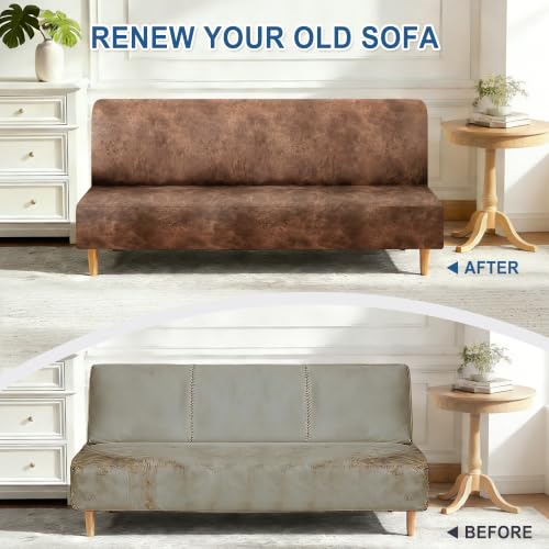 Armless Futon Slipcover Brown Large - Furniture Protector for Jackknife Sofa Bed