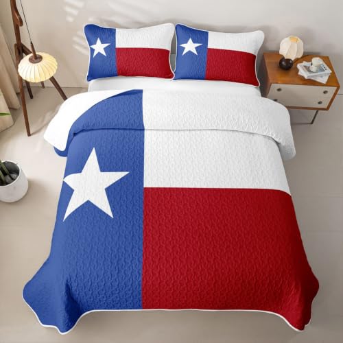 Texas State Flag Quilt Set Full Size Blue White Red - Bedding