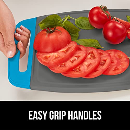 The Original Gorilla Grip Oversized 100% BPA Free Reversible Durable Kitchen Cutting Board Set of 3, Juice Grooves, Dishwasher Safe, Easy Grip Handle Border, Food Chopping Boards, Cooking, Aqua Gray