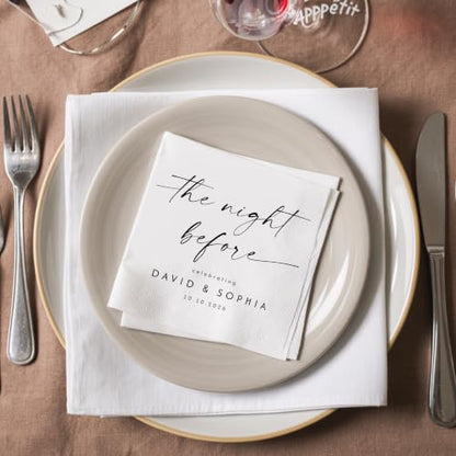 Personalized Night Before Beverage Napkins with Custom Name and Date - Engagement & Wedding Table Decor - Night Before 3