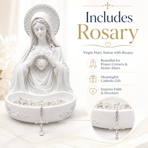 Virgin Mary Statue with Rosary Holder Catholic Religious Decor for Home