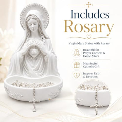 Virgin Mary Statue with Rosary Holder Catholic Religious Decor for Home