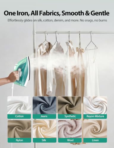 Sundu Steam Iron for Clothes - Light Green, Compact, Fast 15s Heat, Nonstick Soleplate