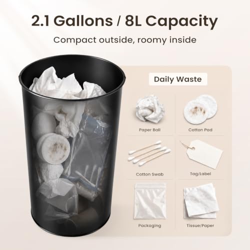 Cesun Round Metal Bathroom Trash Can - 2.1 Gallons Wastebasket, Black, Variation 1