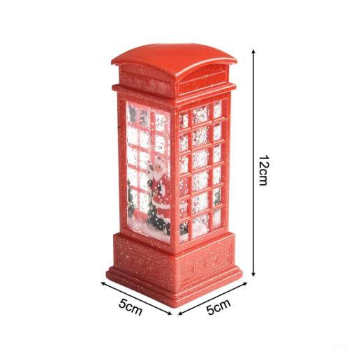 Miniature Red Phone Booth Christmas Ornament with LED Lights - Festive Holiday Decor, 5x5x12cm, Nostalgic Village Scene, Variant A