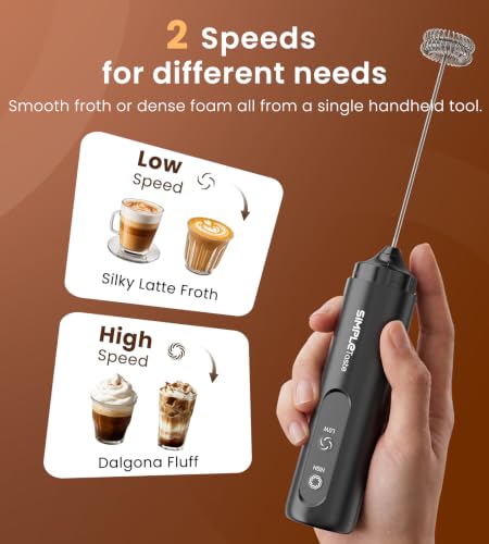 Rechargeable Milk Frother Handheld - 2 Speeds, Galaxy Black, USB-C Charging